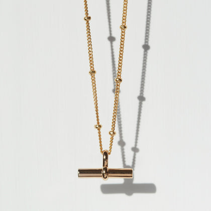 T-Bar Necklace Gold With Bead Chain